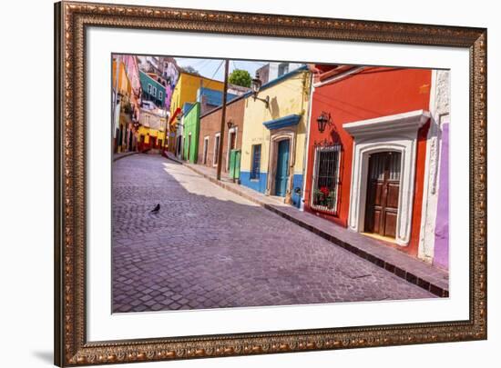 Red Pink Colorful Houses Narrow Street, Guanajuato, Mexico-William Perry-Framed Premium Photographic Print