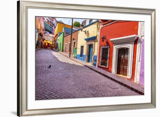 Red Pink Colorful Houses Narrow Street, Guanajuato, Mexico-William Perry-Framed Premium Photographic Print