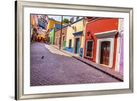 Red Pink Colorful Houses Narrow Street, Guanajuato, Mexico-William Perry-Framed Premium Photographic Print