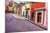 Red Pink Colorful Houses Narrow Street, Guanajuato, Mexico-William Perry-Mounted Premium Photographic Print
