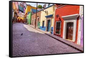 Red Pink Colorful Houses Narrow Street, Guanajuato, Mexico-William Perry-Framed Stretched Canvas