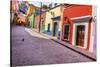 Red Pink Colorful Houses Narrow Street, Guanajuato, Mexico-William Perry-Stretched Canvas