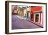 Red Pink Colorful Houses Narrow Street, Guanajuato, Mexico-William Perry-Framed Photographic Print