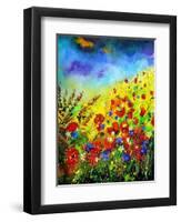 Red Poppies and Bluebells-Pol Ledent-Framed Art Print