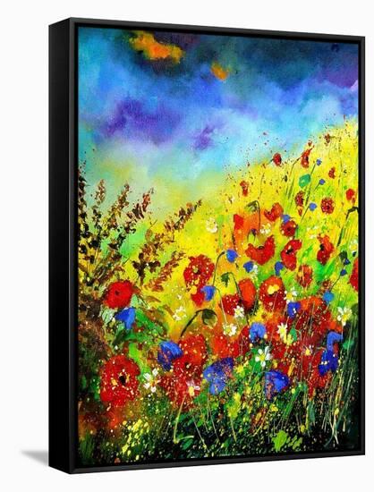 Red Poppies and Bluebells-Pol Ledent-Framed Stretched Canvas