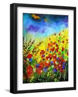 Red Poppies and Bluebells-Pol Ledent-Framed Art Print