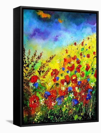 Red Poppies and Bluebells-Pol Ledent-Framed Stretched Canvas