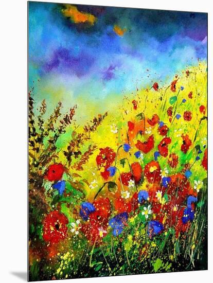 Red Poppies and Bluebells-Pol Ledent-Mounted Art Print