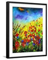 Red Poppies and Bluebells-Pol Ledent-Framed Art Print