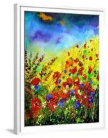 Red Poppies and Bluebells-Pol Ledent-Framed Art Print