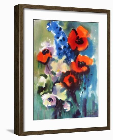 Red Poppies and Delphinium-Franz Aumueller-Framed Art Print