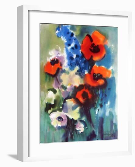 Red Poppies and Delphinium-Franz Aumueller-Framed Art Print