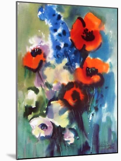 Red Poppies and Delphinium-Franz Aumueller-Mounted Art Print