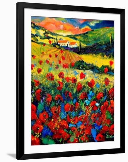 Red poppies in Tuscany (Italy)-Pol Ledent-Framed Art Print