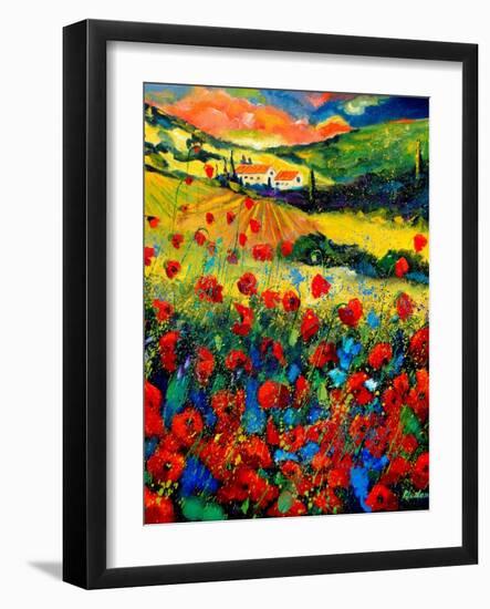 Red poppies in Tuscany (Italy)-Pol Ledent-Framed Art Print