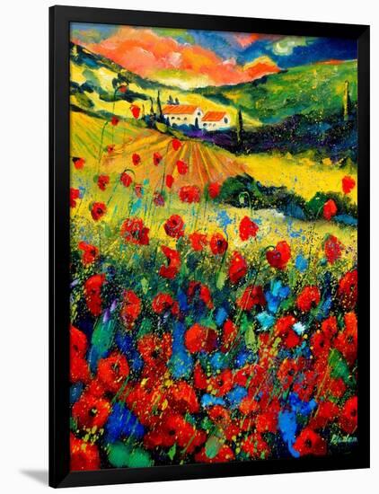 Red poppies in Tuscany (Italy)-Pol Ledent-Framed Art Print