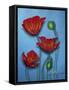 Red Poppies on Blue-Cherie Roe Dirksen-Framed Stretched Canvas