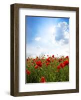 Red Poppies on Green Field, Sky and  Clouds-Volokhatiuk-Framed Photographic Print