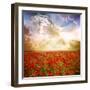 Red Poppies on Green Field, Sky and Clouds-Volokhatiuk-Framed Photographic Print