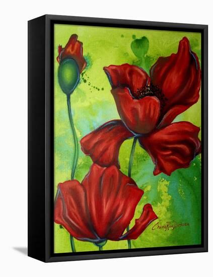 Red Poppies on Green-Cherie Roe Dirksen-Framed Stretched Canvas