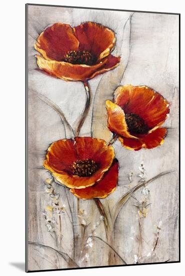 Red Poppies on Taupe I-Tim O'toole-Mounted Art Print