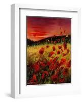 Red Poppies Sunset-Pol Ledent-Framed Art Print