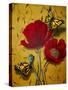 Red Poppies with Yellow Butterflies-Cherie Roe Dirksen-Stretched Canvas