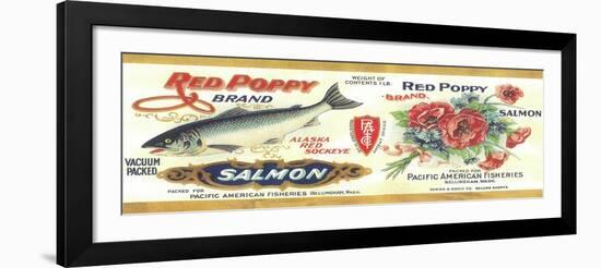 Red Poppy Salmon Can Label - Bellingham, WA-Lantern Press-Framed Art Print