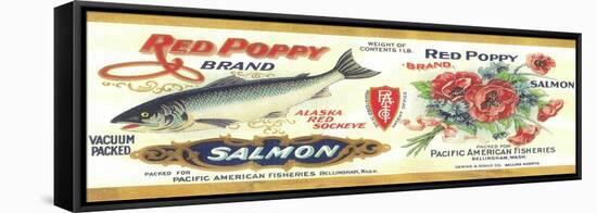 Red Poppy Salmon Can Label - Bellingham, WA-Lantern Press-Framed Stretched Canvas