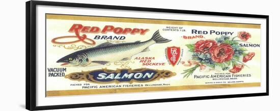 Red Poppy Salmon Can Label - Bellingham, WA-Lantern Press-Framed Premium Giclee Print