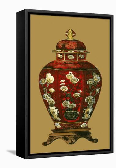 Red Porcelain on Golden Brown Pt I-null-Framed Stretched Canvas