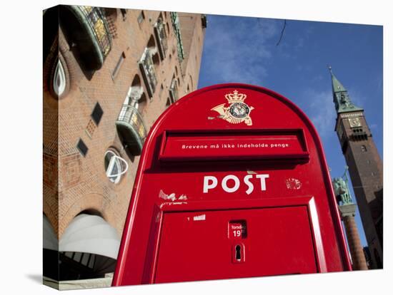 Red Post Box, City Hall Square, Copenhagen, Denmark, Scandinavia, Europe-Frank Fell-Stretched Canvas