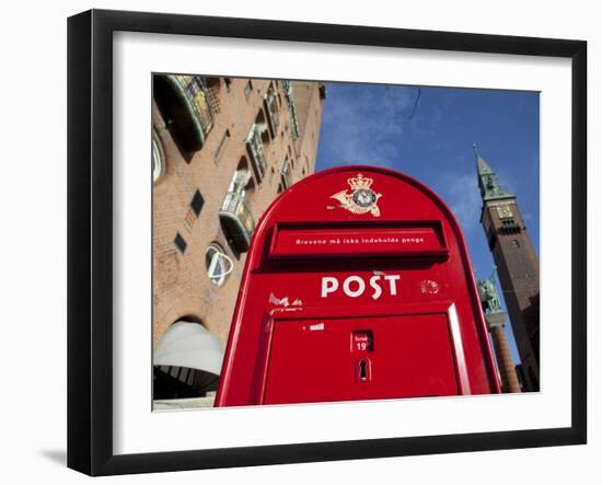 Red Post Box, City Hall Square, Copenhagen, Denmark, Scandinavia, Europe-Frank Fell-Framed Photographic Print
