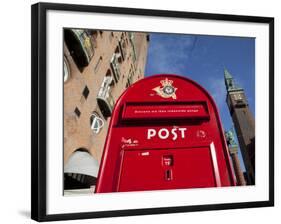Red Post Box, City Hall Square, Copenhagen, Denmark, Scandinavia, Europe-Frank Fell-Framed Photographic Print