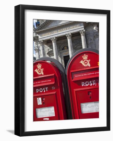 Red Post Boxes and Marble Church Entrance, Copenhagen, Denmark, Scandinavia, Europe-Frank Fell-Framed Photographic Print