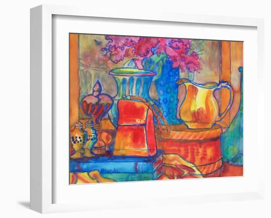 Red Purse and Blue Line-Blenda Tyvoll-Framed Art Print