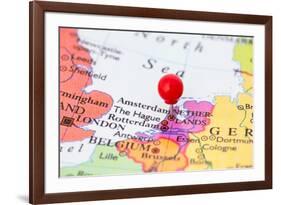 Red Pushpin On Map Of Netherlands-Bigandt_Photography-Framed Art Print