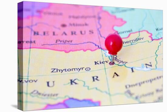 Red Pushpin On Map Of Ukraine-Bigandt_Photography-Stretched Canvas