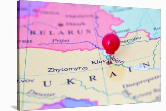 Red Pushpin On Map Of Ukraine-Bigandt_Photography-Stretched Canvas