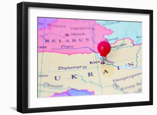 Red Pushpin On Map Of Ukraine-Bigandt_Photography-Framed Art Print