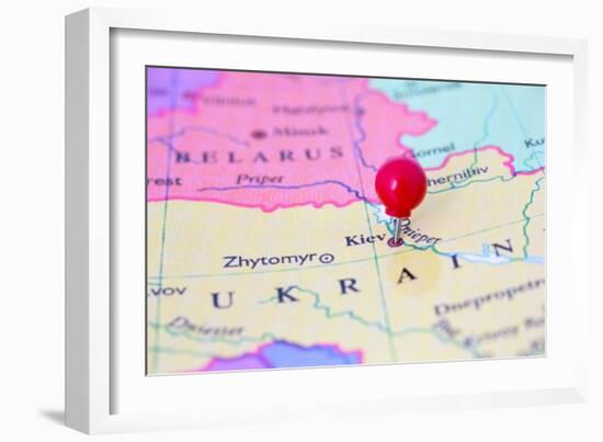 Red Pushpin On Map Of Ukraine-Bigandt_Photography-Framed Art Print