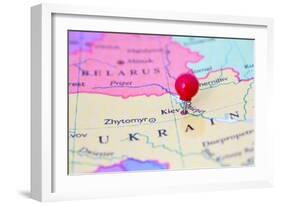 Red Pushpin On Map Of Ukraine-Bigandt_Photography-Framed Art Print