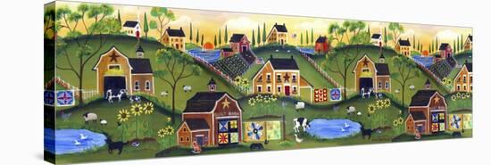 Red Quilters Barn Country Folk Art Farm-Cheryl Bartley-Stretched Canvas
