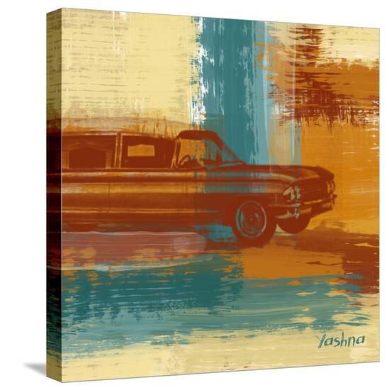 Red Retro Car-Yashna-Stretched Canvas