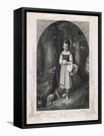 Red Riding Hood Encounters a Friendly Wolf in the Woods Who Offers Her His Paw-Harry Payne-Framed Stretched Canvas