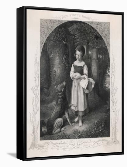 Red Riding Hood Encounters a Friendly Wolf in the Woods Who Offers Her His Paw-Harry Payne-Framed Stretched Canvas