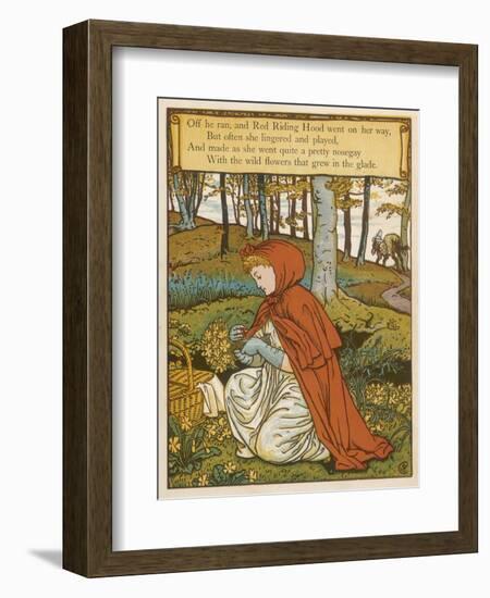 Red Riding Hood Makes a Pretty Nosegay with Wild Flowers from the Glade-Walter Crane-Framed Art Print