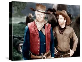 RED RIVER, from left: John Wayne, Montgomery Clift, 1948-null-Stretched Canvas