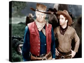 RED RIVER, from left: John Wayne, Montgomery Clift, 1948-null-Stretched Canvas