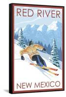 Red River, New Mexico - Downhill Skier-Lantern Press-Framed Stretched Canvas